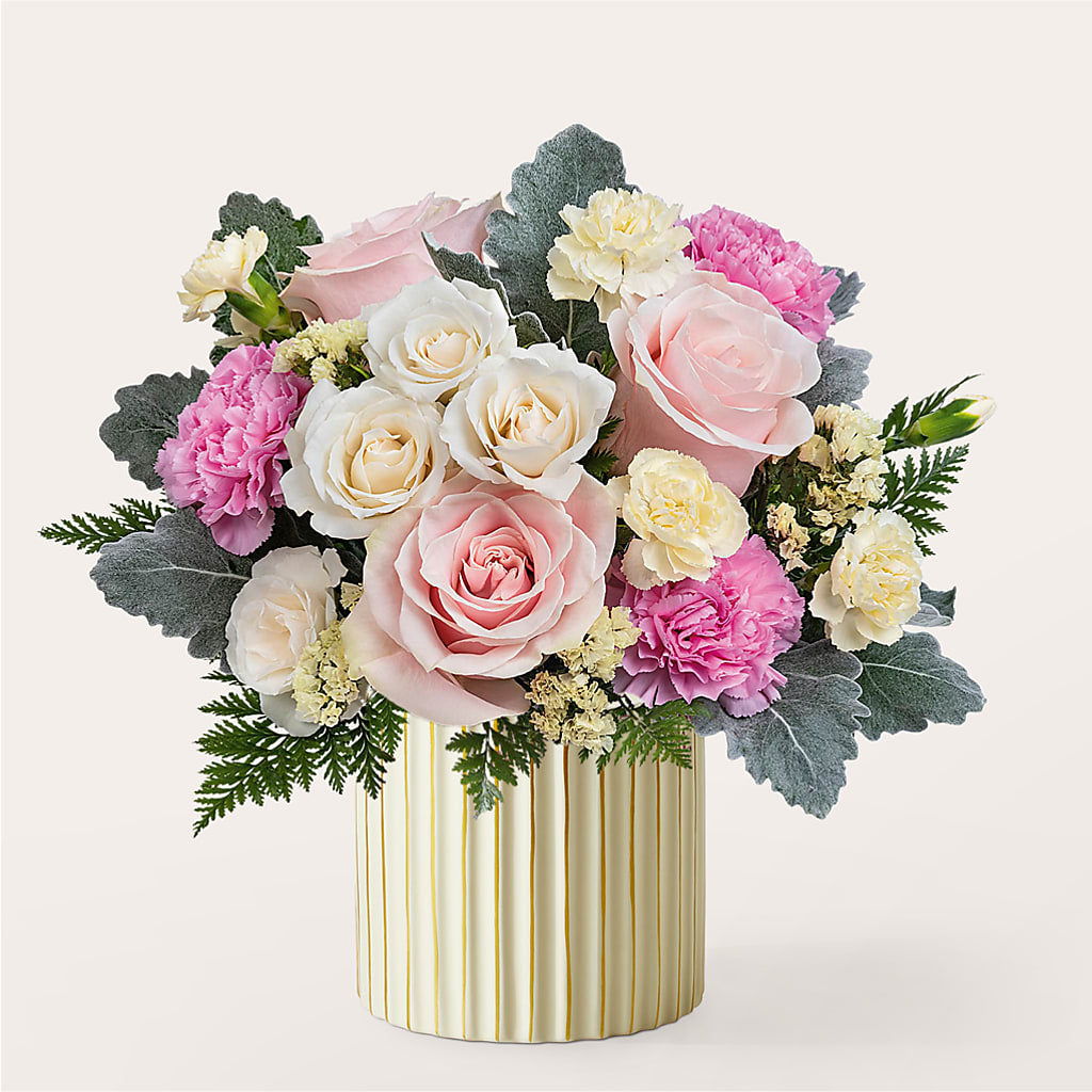 Blissful Moments Bouquet with Ivory Vase – FUZZY'S FLOWERS GIFTS AND TUXEDOS, Marion OH