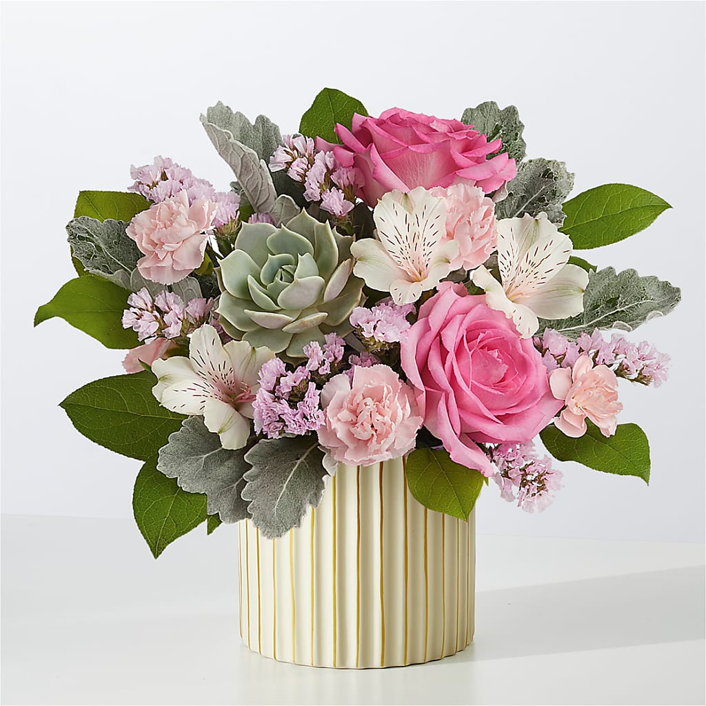 Dusty Rose Bouquet with Ivory Vase – FUZZY'S FLOWERS GIFTS AND TUXEDOS, Marion OH