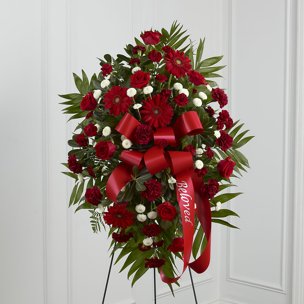 Treasured Memories Standing Spray – FUZZY'S FLOWERS GIFTS AND TUXEDOS, Marion OH