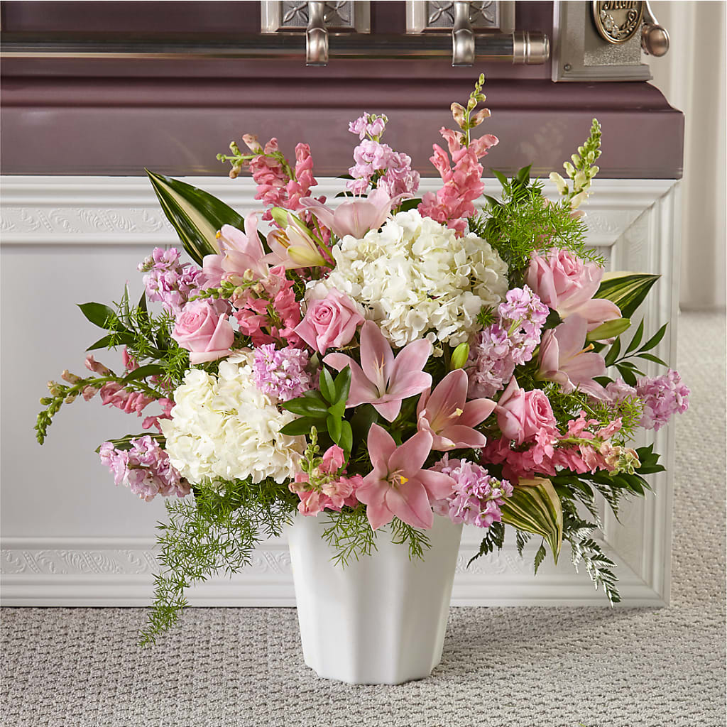 Simply Serene Floor Basket – FUZZY'S FLOWERS GIFTS AND TUXEDOS, Marion OH