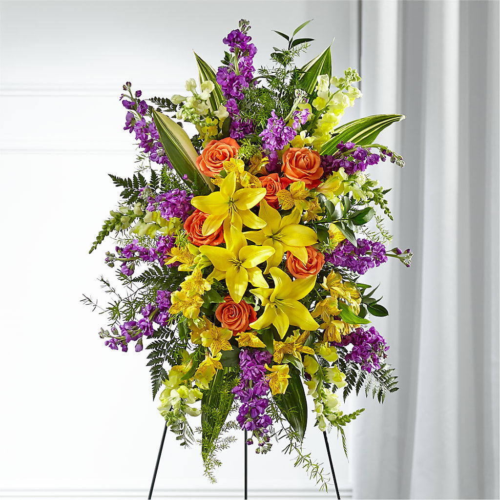Thoughtful Prayers Standing Spray – FUZZY'S FLOWERS GIFTS AND TUXEDOS, Marion OH