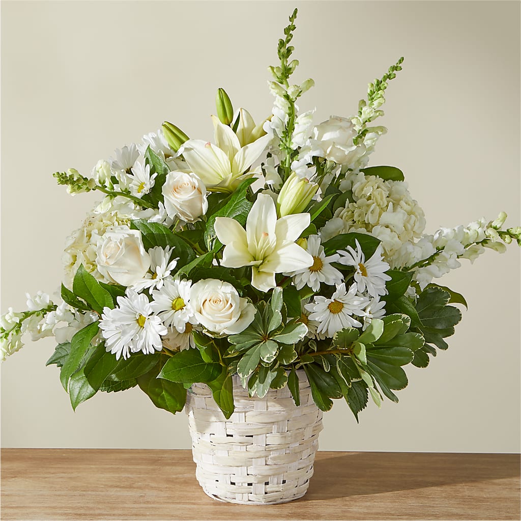 Ivory Elegance Floral Basket – FUZZY'S FLOWERS GIFTS AND TUXEDOS, Marion OH