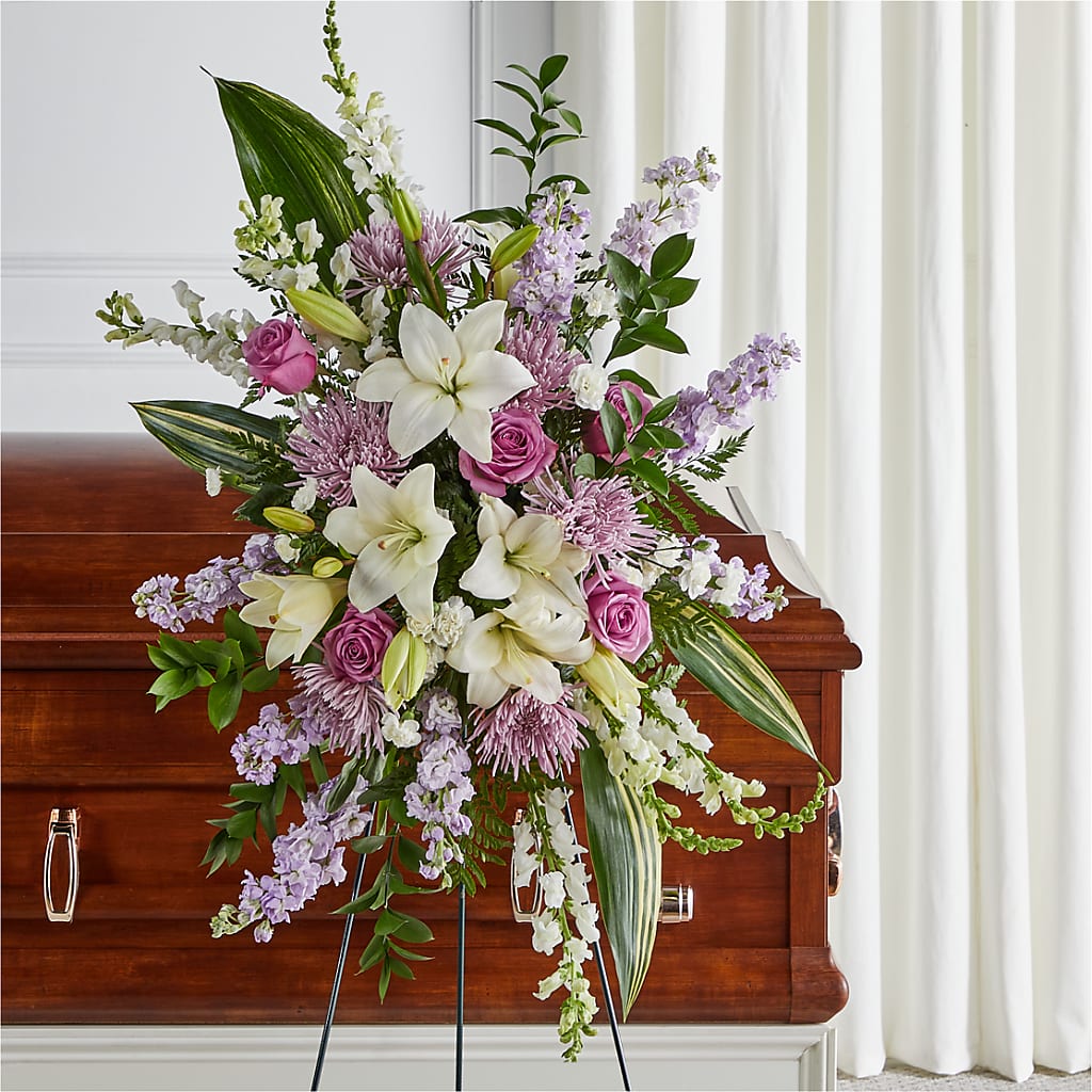 Grateful Hearts Standing Spray – FUZZY'S FLOWERS GIFTS AND TUXEDOS, Marion OH