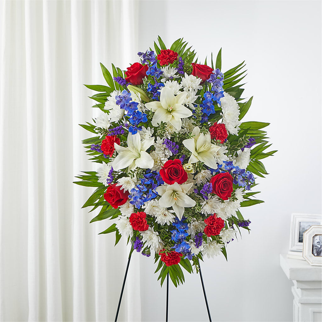 Cherished Service Standing Spray – FUZZY'S FLOWERS GIFTS AND TUXEDOS, Marion OH