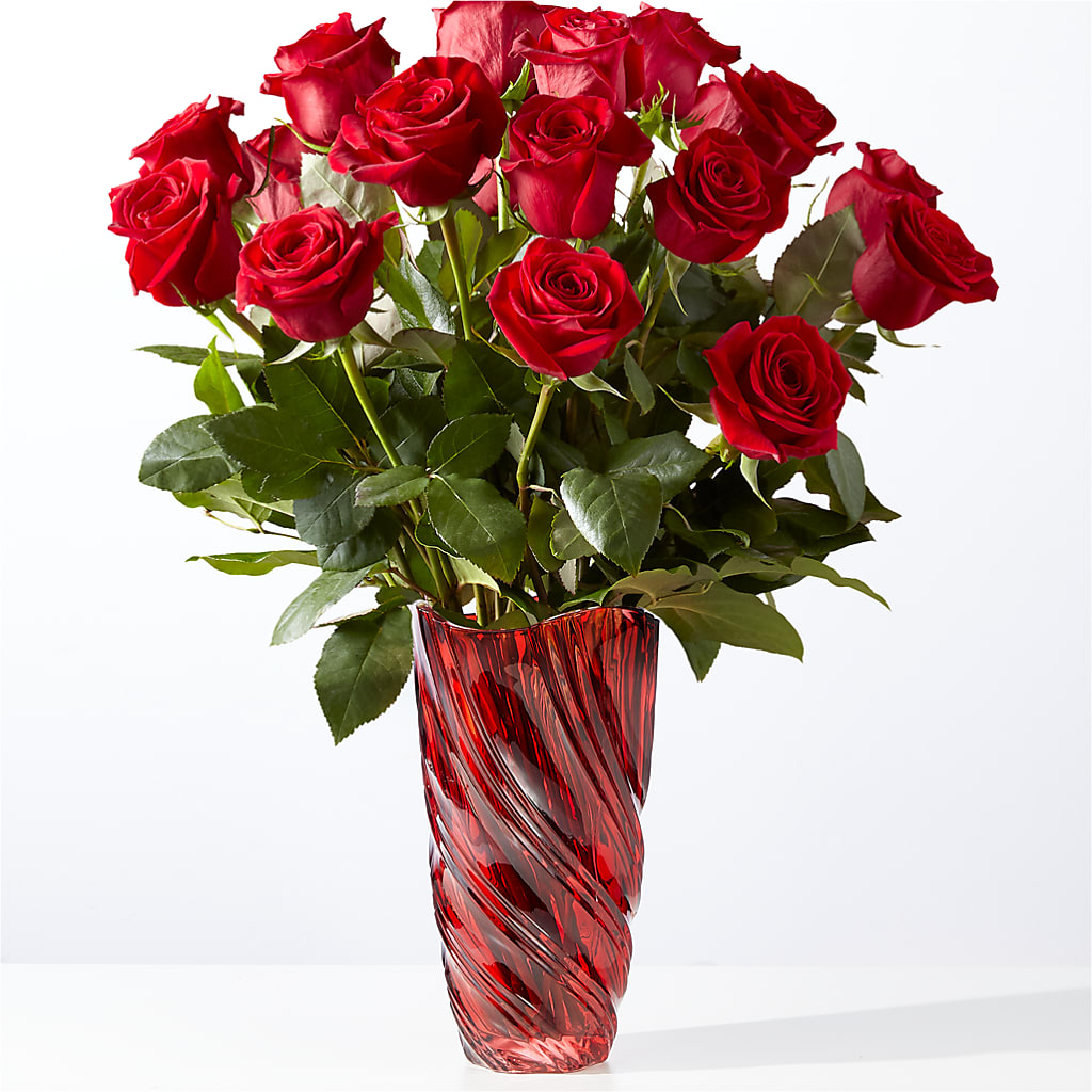 Classic Love Red Rose Bouquet with Luxe Swirl Vase – FUZZY'S FLOWERS GIFTS AND TUXEDOS, Marion OH