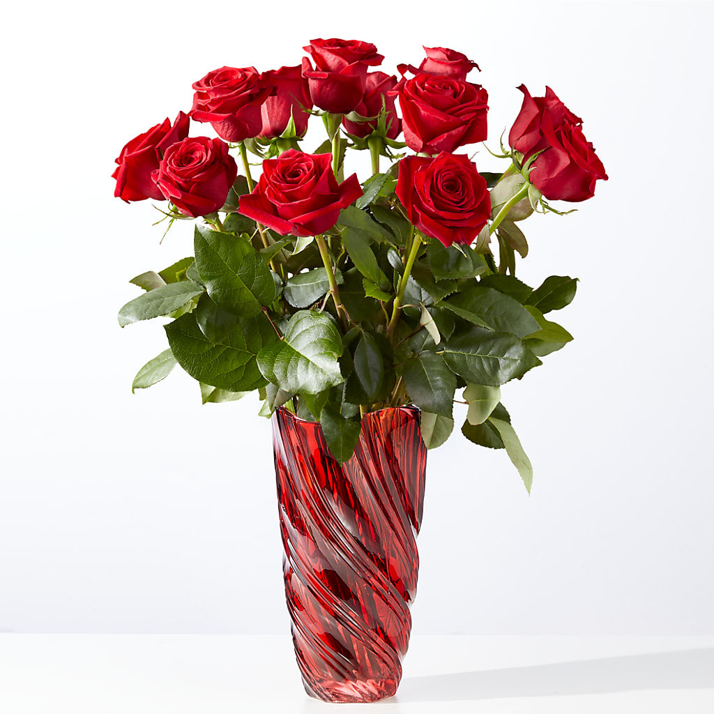 Classic Love Red Rose Bouquet with Luxe Swirl Vase – FUZZY'S FLOWERS GIFTS AND TUXEDOS, Marion OH