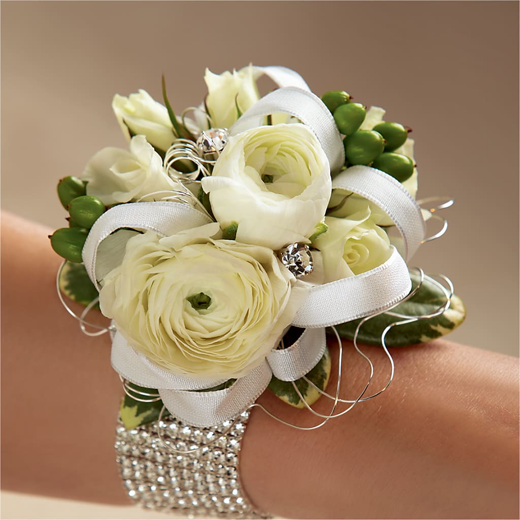 White Wedding Corsage – FUZZY'S FLOWERS GIFTS AND TUXEDOS, Marion OH