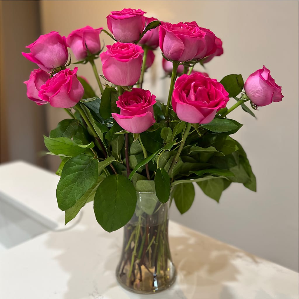 Long Stem Pink Rose Bouquet – FUZZY'S FLOWERS GIFTS AND TUXEDOS, Marion OH