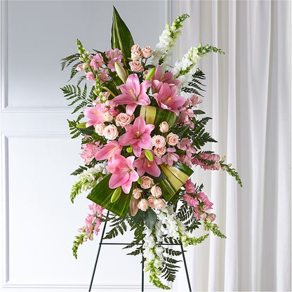 Elegant Embrace Standing Spray – FUZZY'S FLOWERS GIFTS AND TUXEDOS, Marion OH