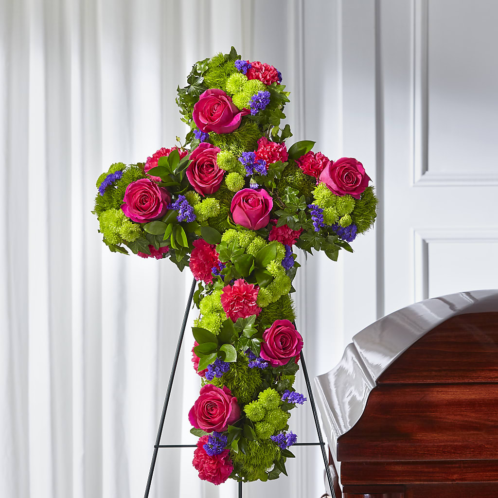 Tribute Rose Floral Cross – FUZZY'S FLOWERS GIFTS AND TUXEDOS, Marion OH