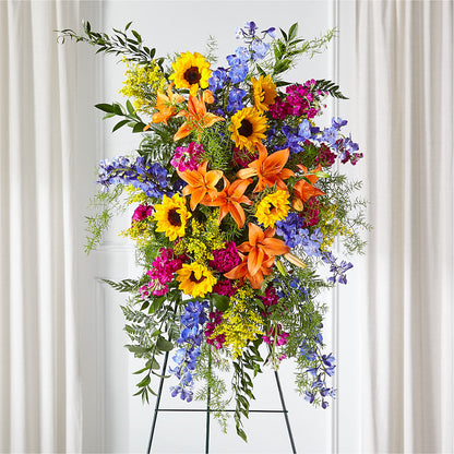 Sunlit Memories Standing Spray (Standard) – FUZZY'S FLOWERS GIFTS AND TUXEDOS, Marion OH