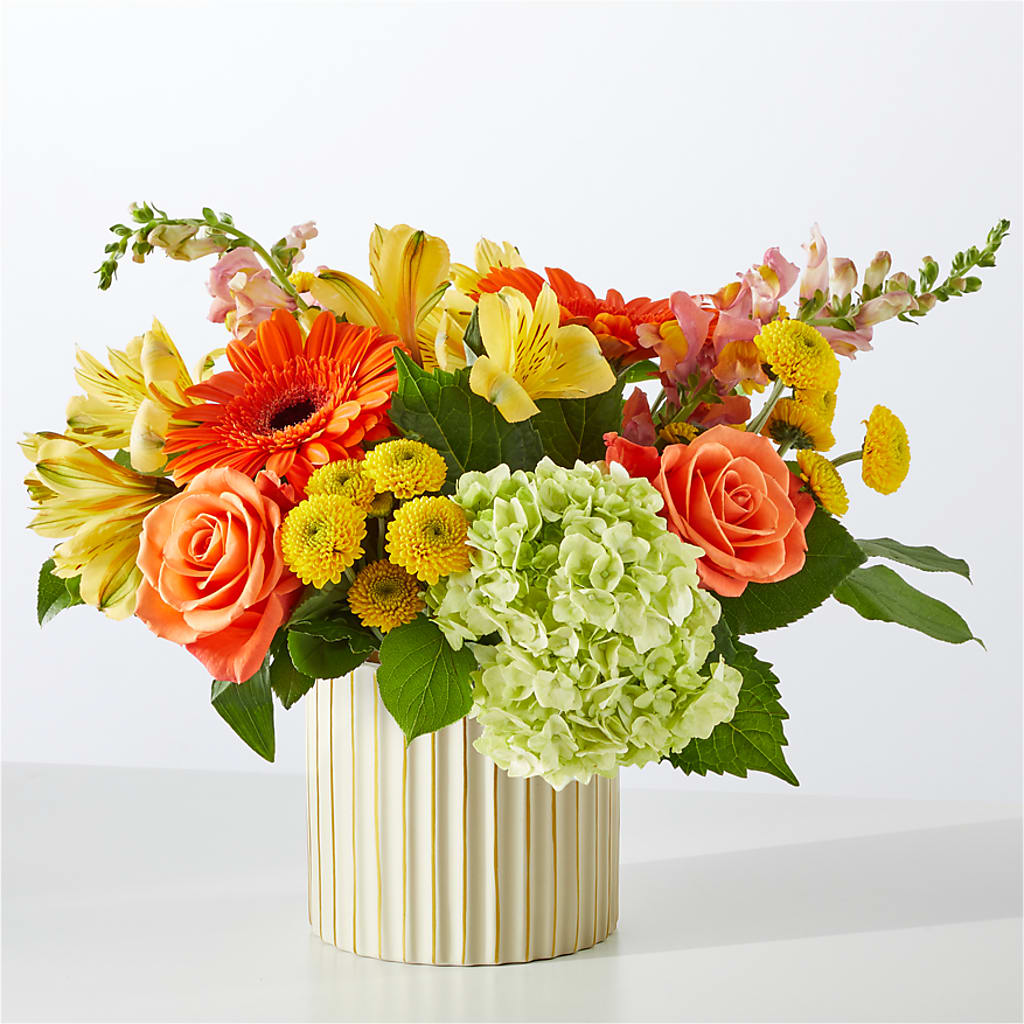 Autumn Sunshine Bouquet with Ivory Vase – FUZZY'S FLOWERS GIFTS AND TUXEDOS, Marion OH