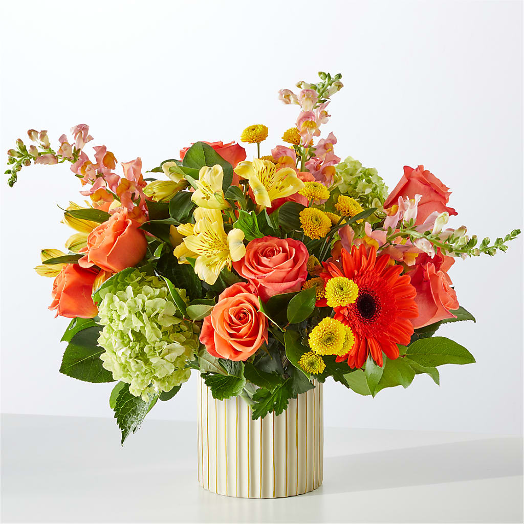 Autumn Sunshine Bouquet with Ivory Vase – FUZZY'S FLOWERS GIFTS AND TUXEDOS, Marion OH