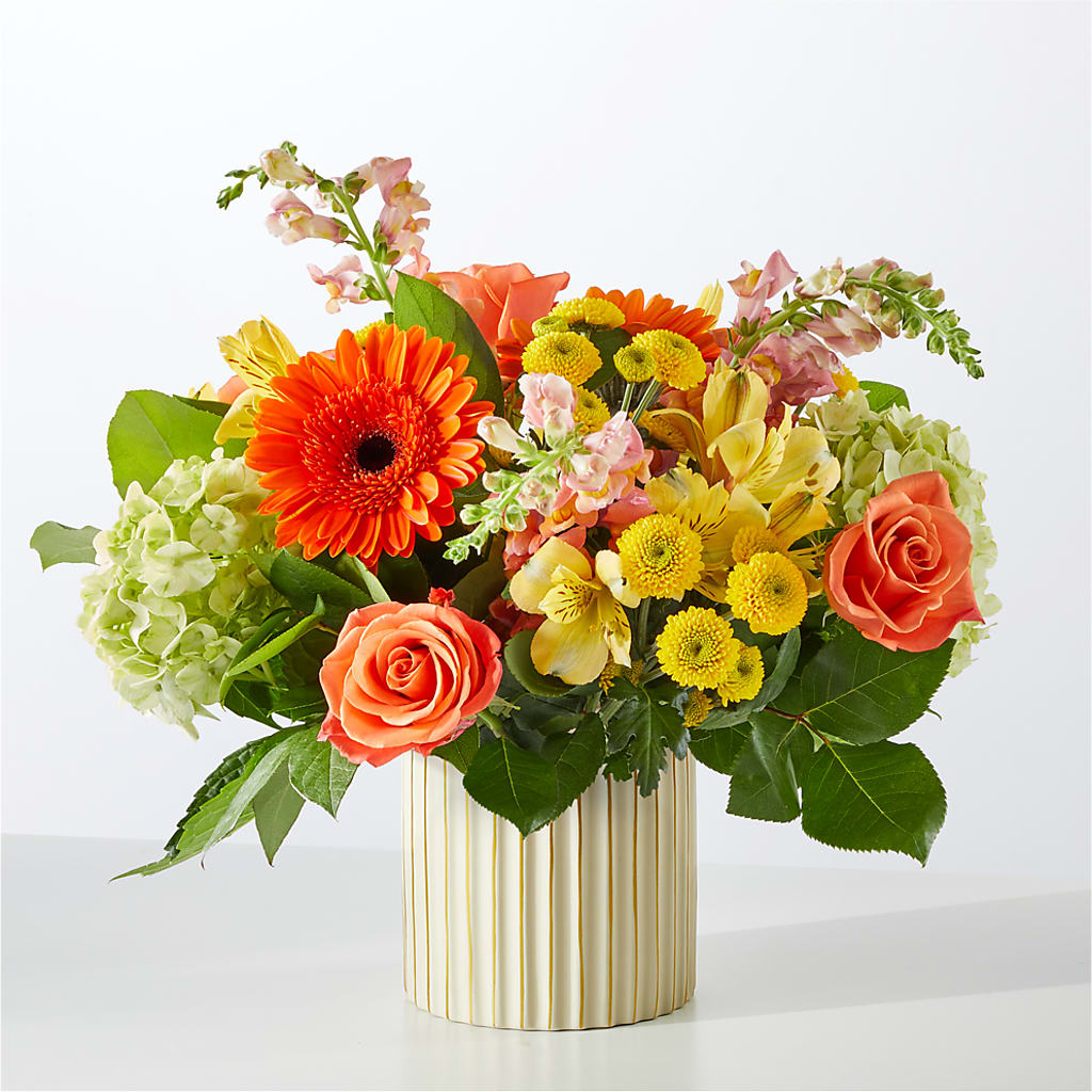 Autumn Sunshine Bouquet with Ivory Vase – FUZZY'S FLOWERS GIFTS AND TUXEDOS, Marion OH