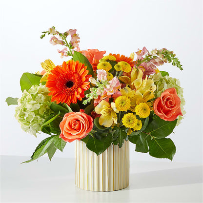 Autumn Sunshine Bouquet with Ivory Vase – FUZZY'S FLOWERS GIFTS AND TUXEDOS, Marion OH