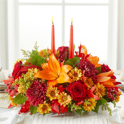 Autumn's Embrace Centerpiece – FUZZY'S FLOWERS GIFTS AND TUXEDOS, Marion OH