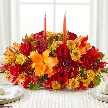 Autumn's Embrace Centerpiece – FUZZY'S FLOWERS GIFTS AND TUXEDOS, Marion OH
